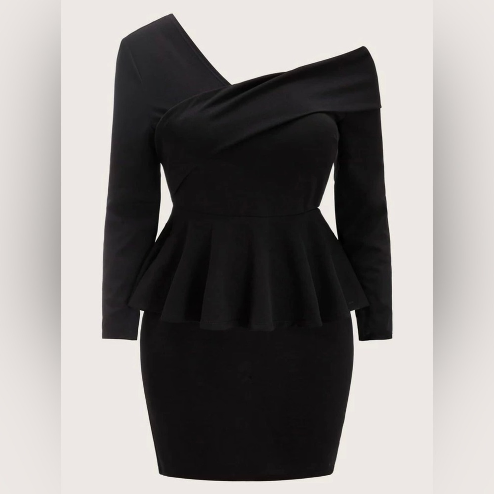 Plus Asymmetrical Neck Peplum Dress - SHEIN curve